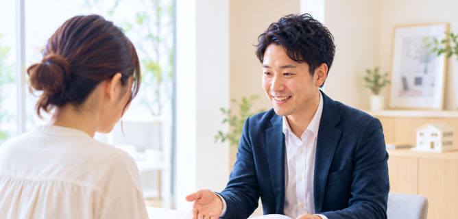 お客様に資料を説明する営業担当