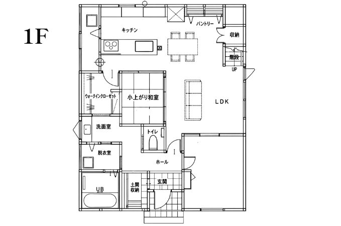 【伊予市下吾川】 ◆31坪3LDK・小上がり和室 × 家事ラク動線◆の間取り図