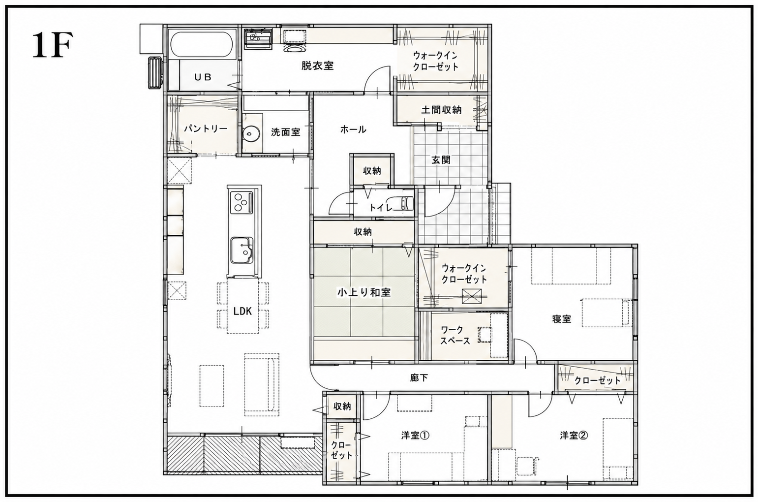 【新居浜市政枝】 ◆34坪 3LDK・家事ラク × ホテルライク平屋◆の間取り図