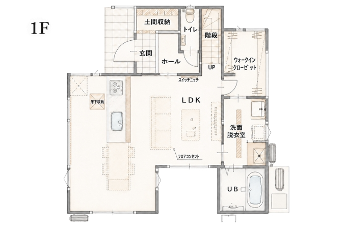【松山市 西垣生町】 ◆28坪 3LDK・機能性×開放感◆の間取り図