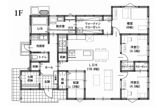 【西条市楠】 ◆30坪3LDK・平屋×広々ウォークイン◆の間取り図