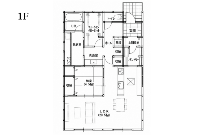 【伊予郡砥部町】 ◆41坪4LDK・直線キッチン×家事ラク設計◆の間取り図