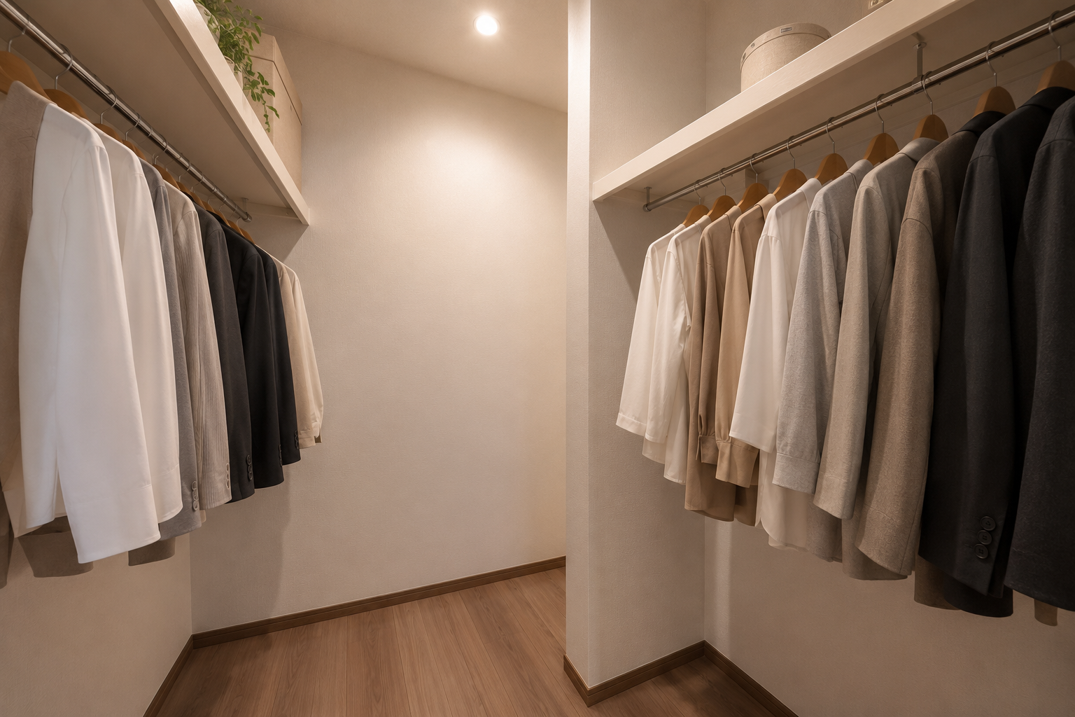 両側に手際よく収納できる、使い勝手の良い大容量WIC